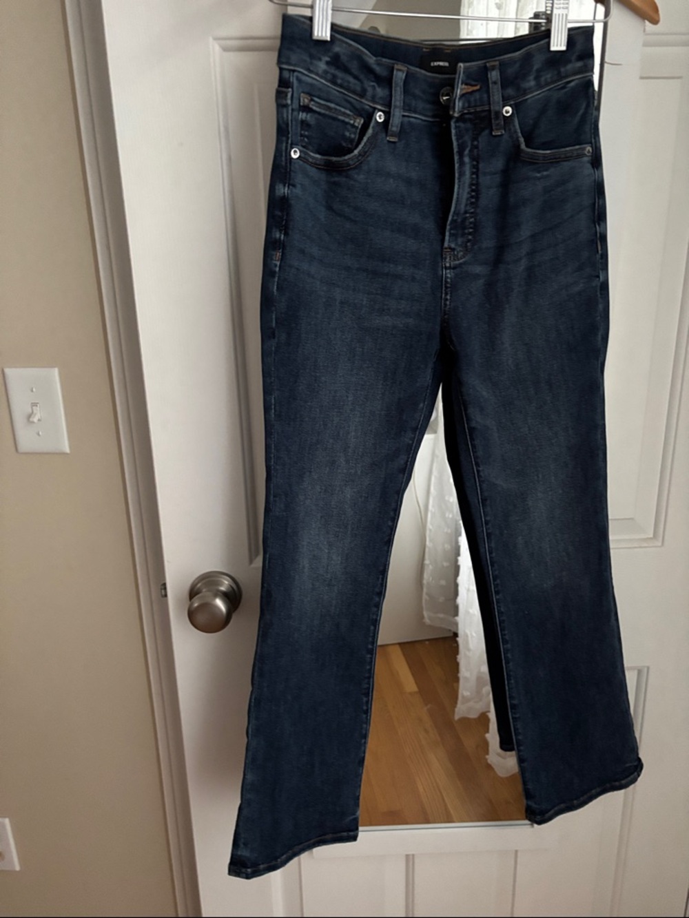 Express High Rise Cropped Flare Dark Blue Women’s Jeans
